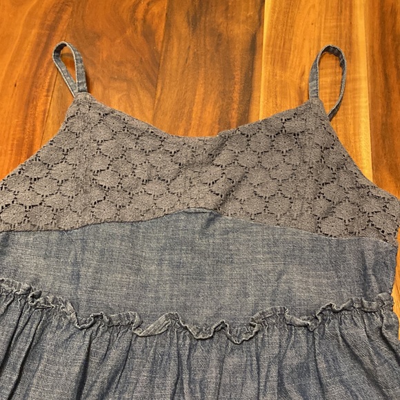 Like NEW Girl’s Size L Cotton Soft Denim Old Navy Maxi Dress- Lace Fitted Bodice - Picture 2 of 6